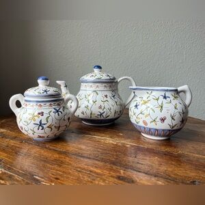 Lis Ceramica Brasil Handpainted Floral Design Tea Set